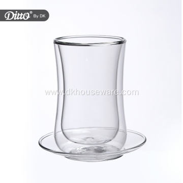 Double Walled Glass Cup with Saucer Set